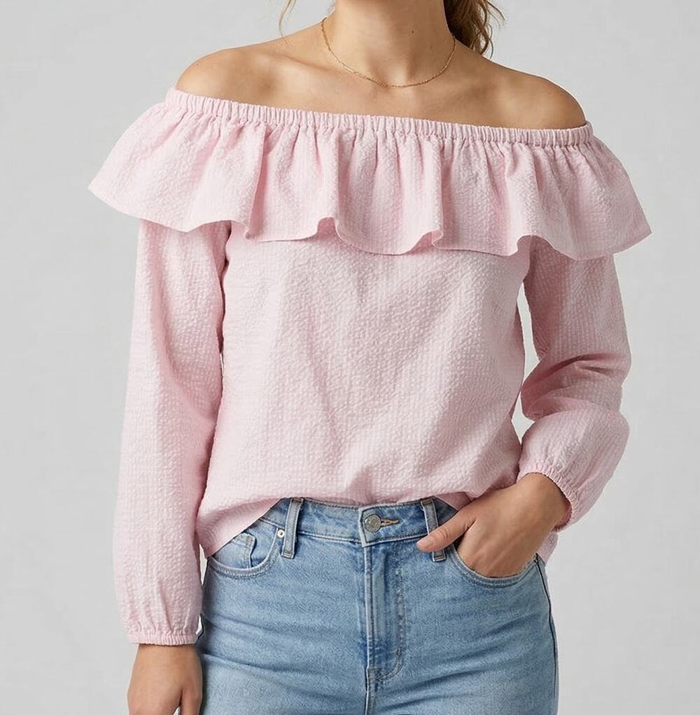 MICHAEL Michael Kors XS Peach Pink Hobnail Off Shoulder 3/4 Sleeve Shirt